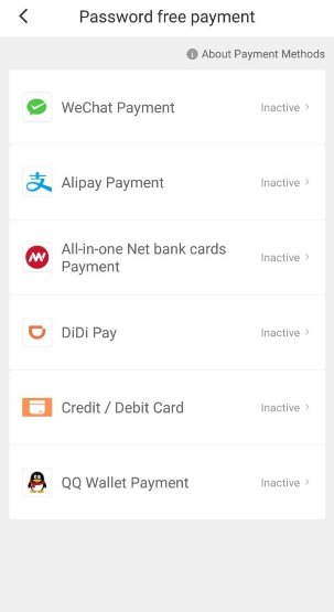 Didi payment option interface